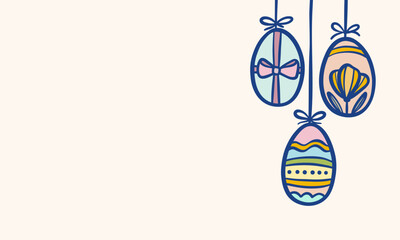 Cute colorful hanging Easter egg doodle greeting card template, festive holiday background design