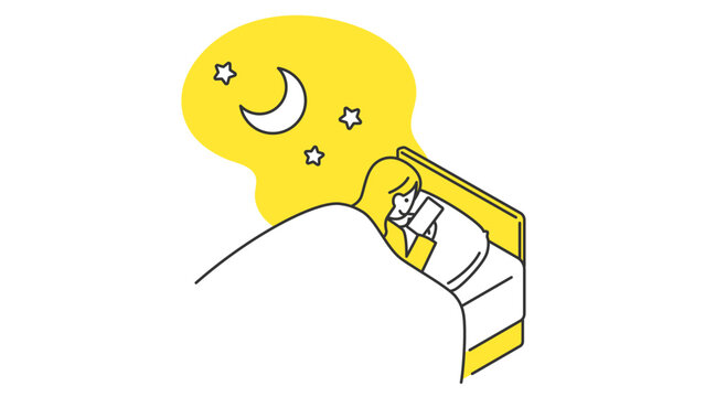 recommend clip art: 睡眠：ベッドの中でスマホをいじって夜更かしする女性