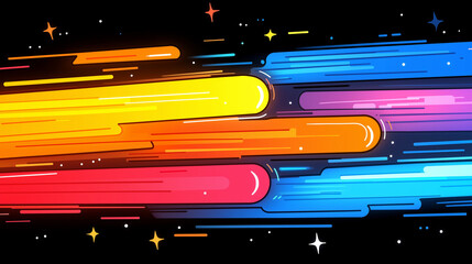 Obraz premium Dynamic Trails: A vibrant illustration showcases energetic colorful trails streaks across a dark, stellar backdrop, signifying speed, movement, and artistic flow.