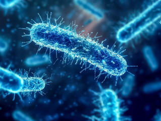 Fototapeta premium A bunch of blue bacteria are floating in the air