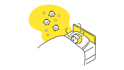 睡眠：病気で発熱して寝込むシニア女性