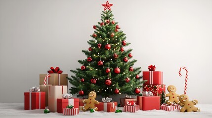  Christmas Tree with Colorful Ornaments Surrounded by Gifts
