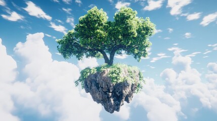 Floating Island with Tree in Clouds