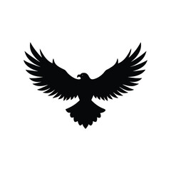 Silhouette of an eagle in flight with wings spread on a white background