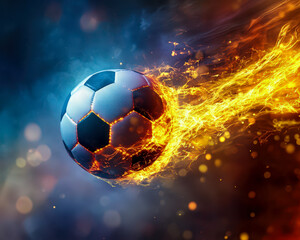 Naklejka premium A soccer ball is on fire and is surrounded by a lot of smoke