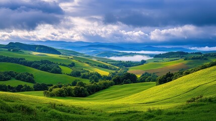 Obraz premium A large field of grass with trees in the background