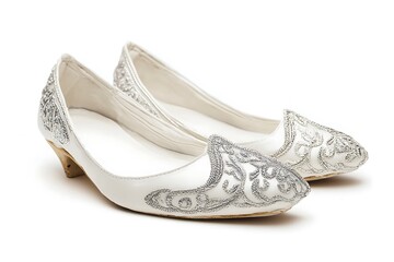 3D Elegant White Khussa with Intricate Silver Embroidery