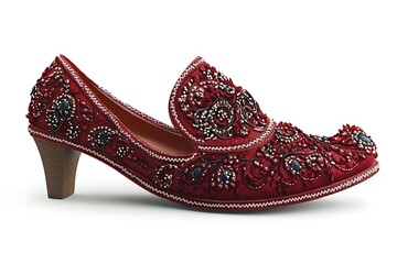 3D Elegant Maroon Khussa with Peacock Motif Embroidery