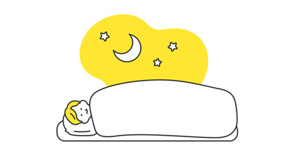 睡眠：布団で横になって眠るシニア男性