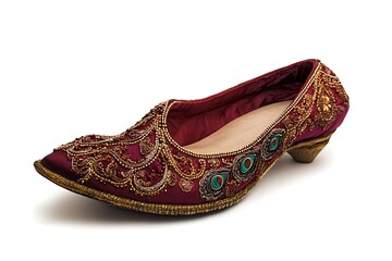 3D Stylish Maroon Khussa with Handcrafted Peacock Design