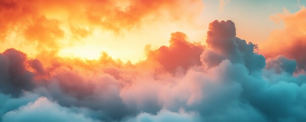 A breathtaking view of clouds illuminated by the warm colors of a sunset. The blend of pink, orange, and blue creates a tranquil atmosphere, perfect for nature lovers and dreamers.
