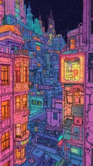 Fototapeta premium Retro Futuristic City View Blending Old and New Elements