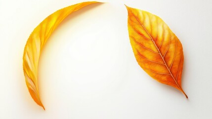 Fototapeta premium Two Dried Yellow Leaves on White Snowy Background