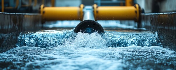 A close-up view of flowing water through a pipe in an industrial setting, showcasing the importance of water management and infrastructure in modern industry and technology.