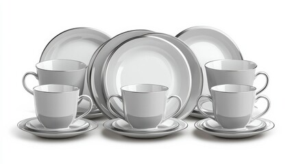 Fototapeta premium Elegant White Dinnerware Set with Saucers and Coffee Cups