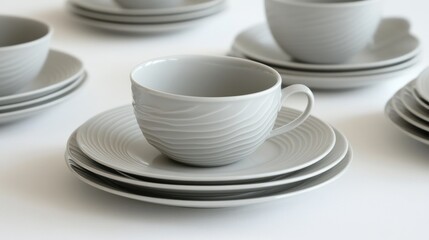 Elegant Gray Tableware Set with Unique Wave Design and Texture