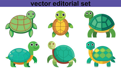 Turtle Vector Editorial Set, A charming set of turtle illustrations in vector format, perfect for creative and editorial design projects.
