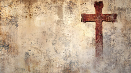 bold cross silhouette on abstract vibrant background, colorful christian symbolism with brush textures and light effects, graphic spiritual art with glowing or dark religious symbol