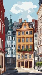 Fototapeta premium Urban City View Showcasing Historic and Modern Architecture Styles