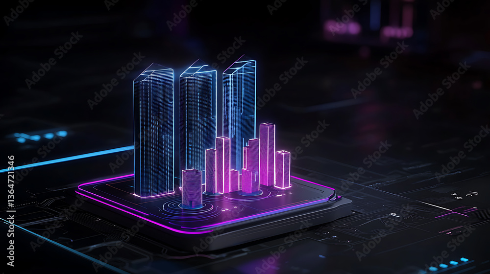 Poster data visualization event digital space 3d graphs futuristic environment close-up view technology con