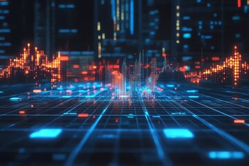 Fototapeta premium Analyzing Digital Data with Glowing Charts and Grid Patterns