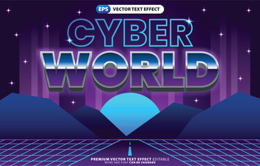 Text effect Cyber World with Retro 80s Style Design