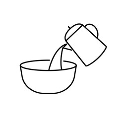 Cooking icon editable stroke: pouring hot water into dish from teapot