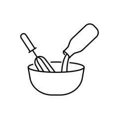 Cooking icon editable stroke: whisk, milk adding to dish