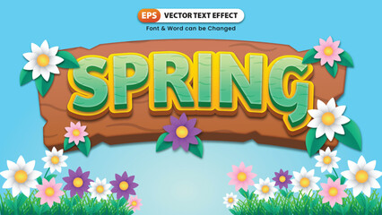 Text Effect Spring with Flowers and Grass