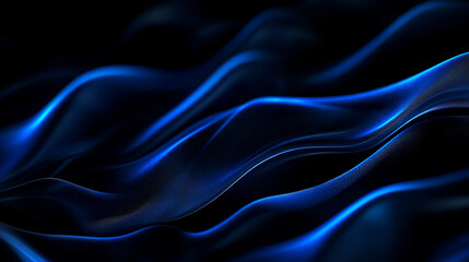 Fototapeta premium Blue abstract curved wavy lines gracefully flow across a black background, creating a striking and fluid design.