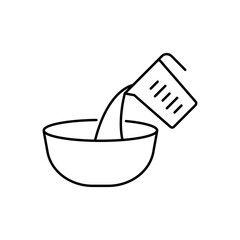 Cooking icon editable stroke: adding water to dish from measuring cup