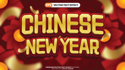 Text Effect Chinese New Year with Golden Style on Vibrant Red Background.