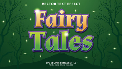 Text Effect Fairy Tales in Green Background with Silhouetted Trees and Stars