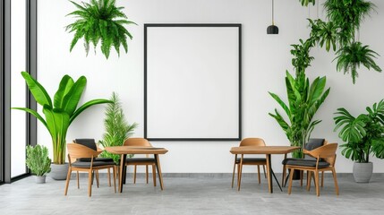 Fototapeta premium A white wall with a black frame and a large picture