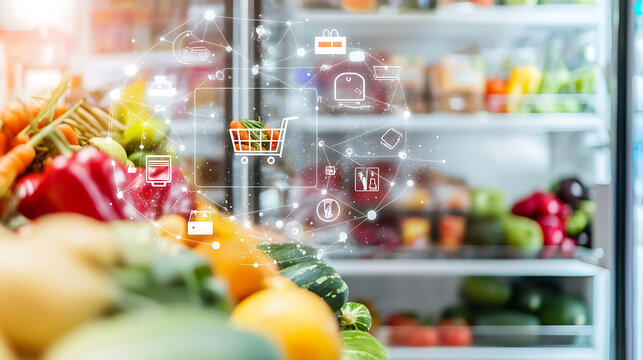 Grocery shopping experience supermarket digital innovation retail environment close-up view smart technology concepts