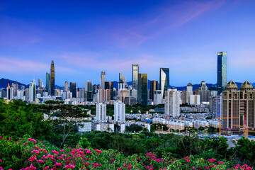 Shenzhen skyline and modern city buildings scenery at dusk