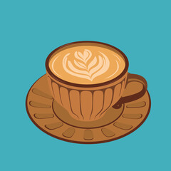 Cup of coffee latte with heart shape. Set of cups of different coffee latte or cappuccino isolated on white background, top view.