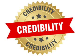 credibility. credibility round red and gold label isolated on transparent background