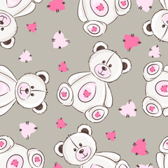 Cute teddy bear seamless pattern with pastel colors for kids and baby designs. Vector illustration