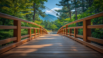 Obraz premium traditional wooden bridge and cutting-edge cable bridge