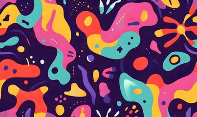 Naklejka premium Abstract seamless pattern with colorful organic shapes, vector illustration, Generative AI