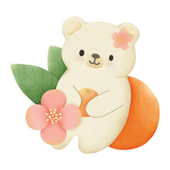 Adorable plush bear with orange flower