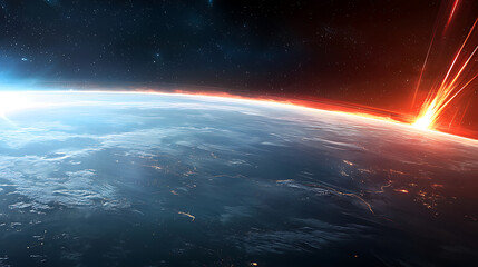 Obraz premium Asteroid impact event over earth outer space digital art sci-fi aerial perspective catastrophic concept