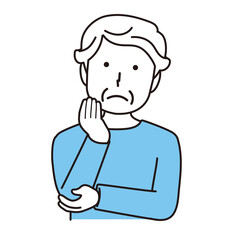 考えるポーズのシニア女性イラスト