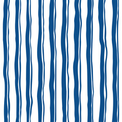 Seamless vector pattern with blue stripes and linear graphics in a whimsical style on a white background. Trendy for 2025, ideal for textiles, prints, wallpapers, packaging, and modern decor.