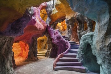 Vibrant, sculpted cave-like interior