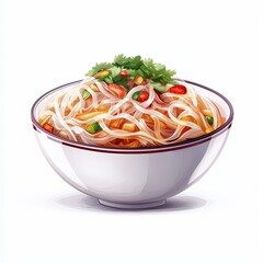 Chinese cold skin noodles liangpi national cuisine dish isolated on white background, colorful cartoon illustration