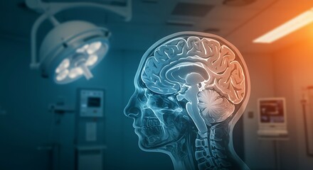 Obraz premium Human Brain Scan Visualization in Operating Room Setting for Medical Illustration