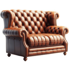 Obraz premium Vintage brown leather armchair isolated on transparent background png