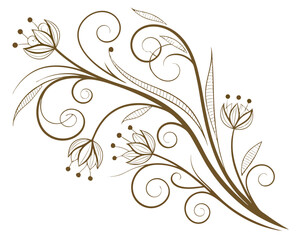 Elegant golden swirl border design with leaves on a white background.
